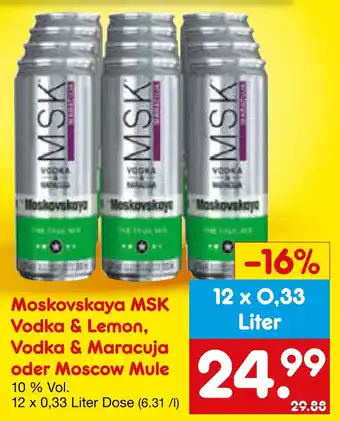 Netto Marken-Discount Moskovskaya MSK-Vodka & Lemon, Vodka & Maracuja oder Moscow Mule Angebot