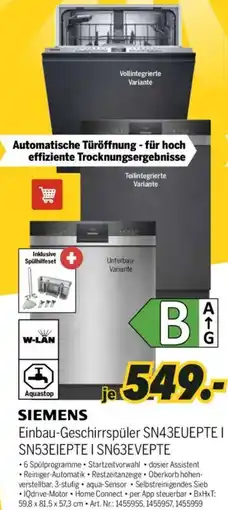 MEDIMAX SIEMENS Einbau-Geschirrspüler SN43EUEPTE I SN53EIEPTE I SN63EVEPTE Angebot