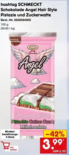 Netto Marken-Discount hashtag SCHMECKT Schokolade Angel Hair Style Pistazie und Zuckerwatte Angebot
