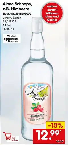 Netto Marken-Discount Alpen Schnaps, z.B. Himbeere Angebot