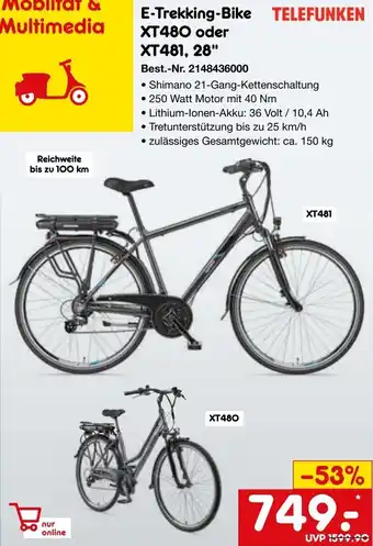 Netto Marken-Discount TELEFUNKEN E-Trekking-Bike XT480 oder XT481, 28" Angebot