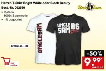 Netto Marken-Discount Uncle Sam Herren T-Shirt Bright White oder Black Beauty Angebot