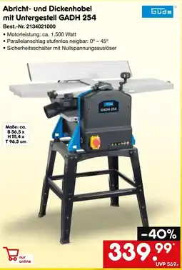 Netto Marken-Discount Güde Abricht- und Dickenhobel mit Untergestell GADH 254 Angebot