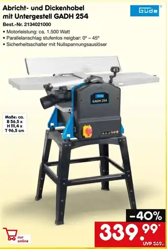Netto Marken-Discount Güde Abricht- und Dickenhobel mit Untergestell GADH 254 Angebot