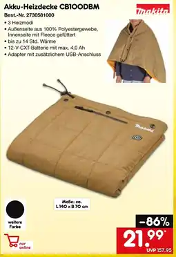 Netto Marken-Discount Makita Akku-Heizdecke CB1OODBM Angebot