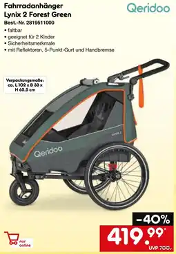 Netto Marken-Discount Qeridoo Fahrradanhänger Lynix 2 Forest Green Angebot