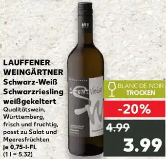 Kaufland LAUFFENER WEINGÄRTNER Schwarz-Weiß Schwarzriesling weißgekeltert Angebot