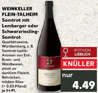 Kaufland WEINKELLER FLEIN-TALHEIM Samtrot mit Lemberger oder Schwarzriesling Samtrot Angebot