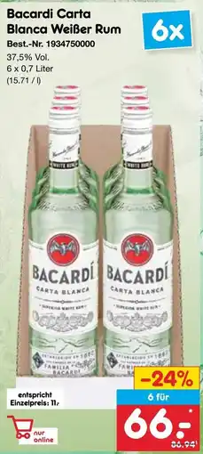 Netto Marken-Discount BACARDÍ Carta Blanca Weißer Rum Angebot