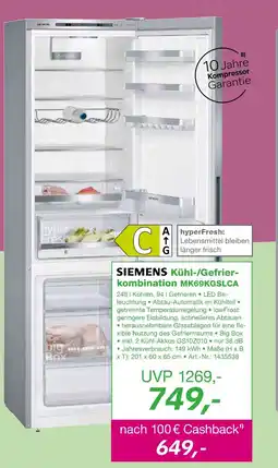 EP Siemens kühl-/gefrierkombination mk69kgslca Angebot