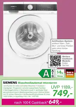 EP SIEMENS Waschvollautomat WG44G2190 Angebot