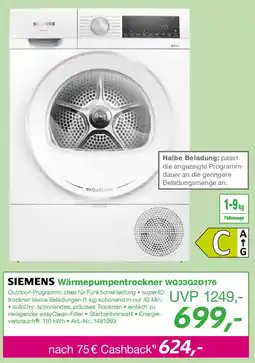 EP SIEMENS Wärmepumpentrockner WQ33G2D176 Angebot