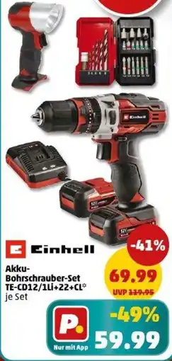 PENNY Einhell Akku- Bohrschrauber-Set TE-CD12/1LI+22+CL Angebot