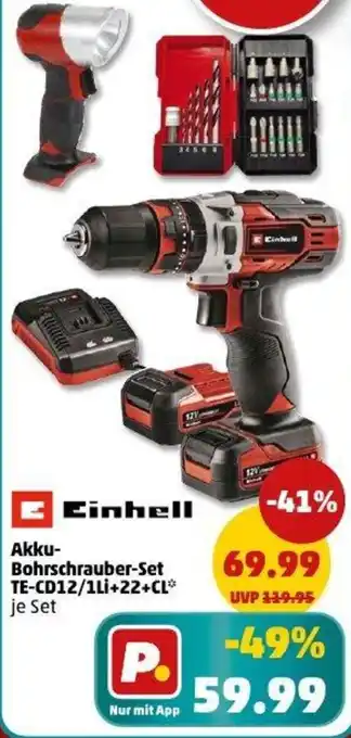 PENNY Einhell Akku- Bohrschrauber-Set TE-CD12/1LI+22+CL Angebot