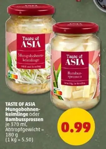 PENNY TASTE OF ASIA Mungobohnen- keimlinge oder Bambussprossen Angebot