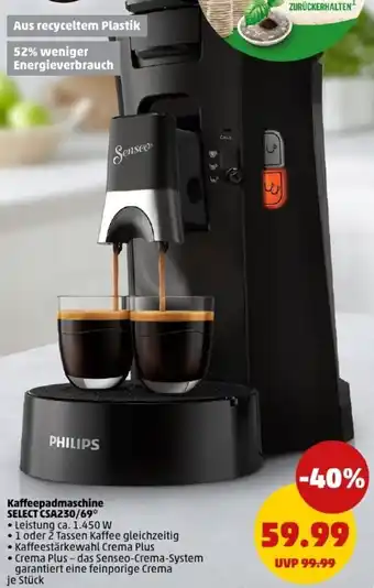 PENNY PHILIPS Kaffeepadmaschine SELECT CSA230/69 Angebot