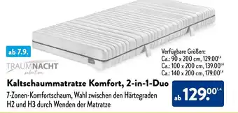 Aldi Süd TRAUMNACHT Kaltschaummatratze Komfort, 2-in-1-Duo Angebot