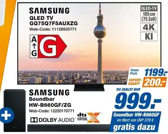 Expert SAMSUNG QLED TV GQ75Q7F5AUXZG und Soundbar HW-B660GF/ZG Angebot