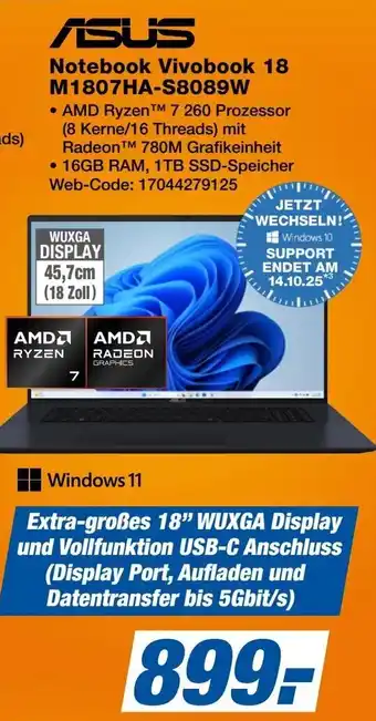 Expert ASUS Notebook Vivobook 18 M1807HA-S8089W Angebot