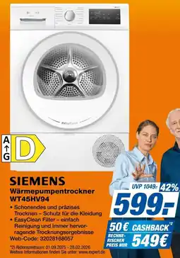 Expert SIEMENS Wärmepumpentrockner WT45HV94 Angebot