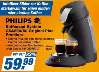 Expert PHILIPS Kaffeepad-System CSA220/60 Original Plus Premium Angebot