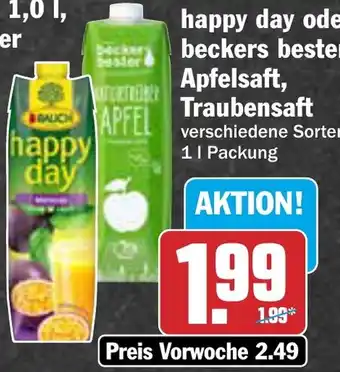 AEZ happy day oder beckers bester Apfelsaft, Traubensaft Angebot