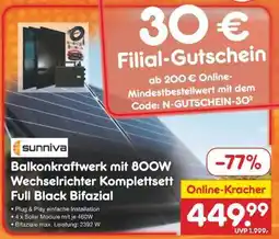 Netto Marken-Discount Balkonkraftwerk mit 800W Wechselrichter Komplettset Full Black Bifazial Angebot