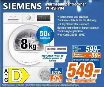 Expert Siemens wärmepumpentrockner wt45hv94 Angebot