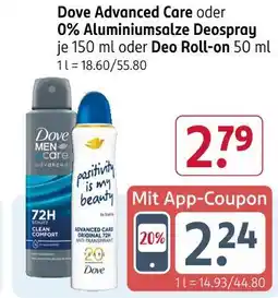 Rossmann Dove advanced care oder 0% aluminiumsalze deospray Angebot
