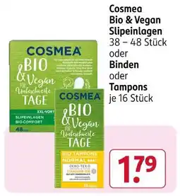 Rossmann Cosmea bio & vegan slipeinlagen, binden, tampons Angebot