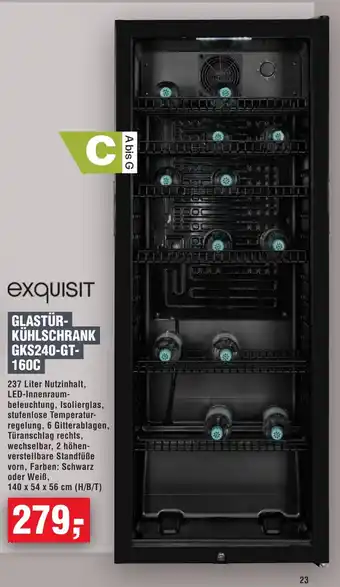 Handelshof exquisit GLASTÜR- KÜHLSCHRANK GKS240-GT- Angebot