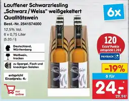 Netto Marken-Discount Lauffener Schwarzriesling ,,Schwarz/Weiss" weißgekeltert Qualitätswein Angebot