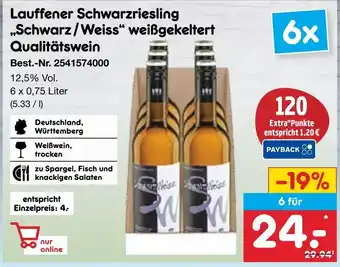 Netto Marken-Discount Lauffener Schwarzriesling ,,Schwarz/Weiss" weißgekeltert Qualitätswein Angebot