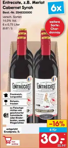 Netto Marken-Discount Entrecote, z.B. Merlot Cabernet Syrah Angebot
