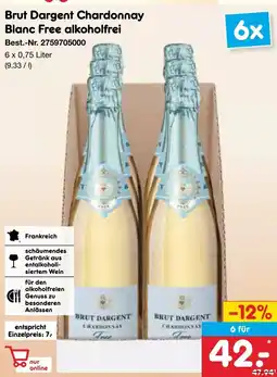 Netto Marken-Discount Brut Dargent Chardonnay Blanc Free alkoholfrei Angebot