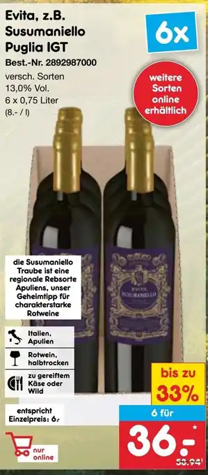 Netto Marken-Discount Evita, z.B. Susumaniello Puglia IGT Angebot