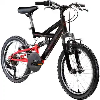 Netto Marken-Discount Galano FS180 Kinderfahrrad 18 Zoll ab 6 Jahre 115 - 130 cm Mountainbike Fully 6 Gänge schwarz/rot Angebot