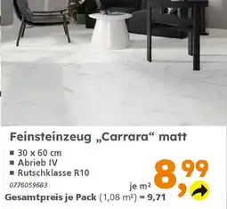 Globus Baumarkt Feinsteinzeug „Carrara“ matt Angebot