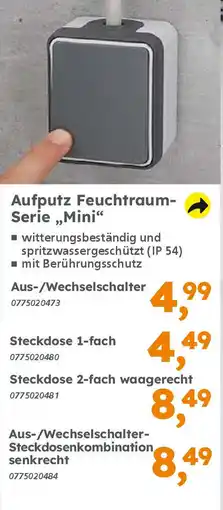 Globus Baumarkt Aufputz Feuchtraum- Serie ,,Mini" Aus-/Wechselschalter Angebot