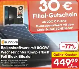 Netto Marken-Discount Sunniva Balkonkraftwerk 800W Wechselrichter Komplettsett Angebot
