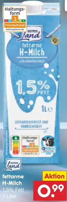 Netto Marken-Discount Gutes Land Fettarme H-Milch Angebot