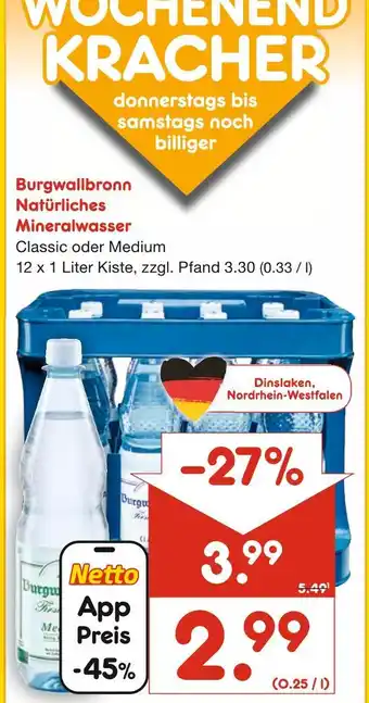 Netto Marken-Discount Burgwallbronn natürliches mineralwasser Angebot
