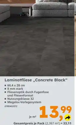 Globus Baumarkt Laminatfliese concrete black Angebot