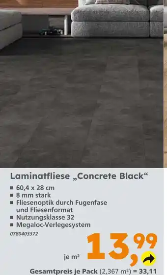 Globus Baumarkt Laminatfliese concrete black Angebot