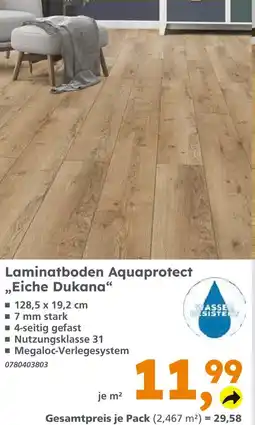 Globus Baumarkt Laminatboden aquaprotect eiche dukana Angebot