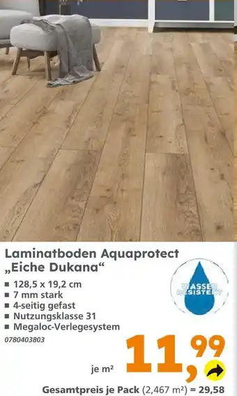 Globus Baumarkt Laminatboden aquaprotect eiche dukana Angebot