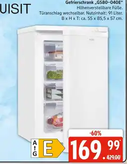 Marktkauf Exquisit gefrierschrank gs80-040e Angebot
