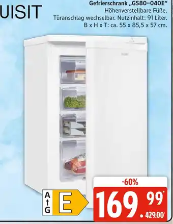 Marktkauf Exquisit gefrierschrank gs80-040e Angebot