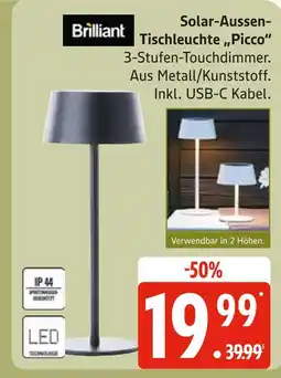 Marktkauf Brilliant solar-aussen-tischleuchte 'picco' Angebot