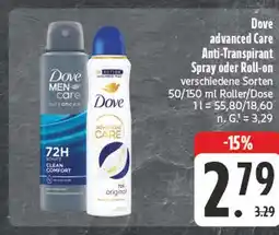 Edeka Dove advanced care anti-transpirant spray oder roll-on Angebot